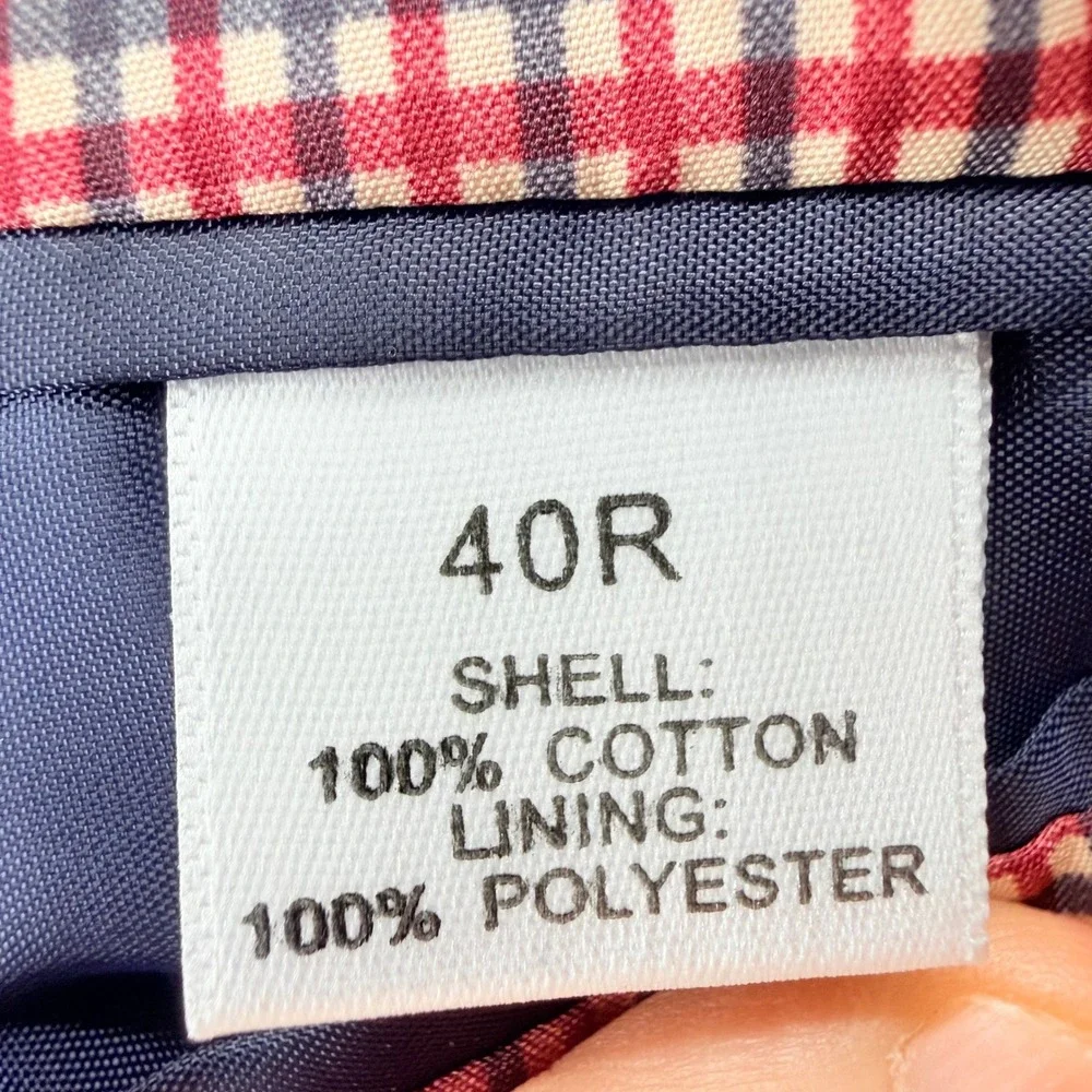 Saddlebred Mens 40R Red Corduroy Blazer Two Button Gingham Lined Sport Coat